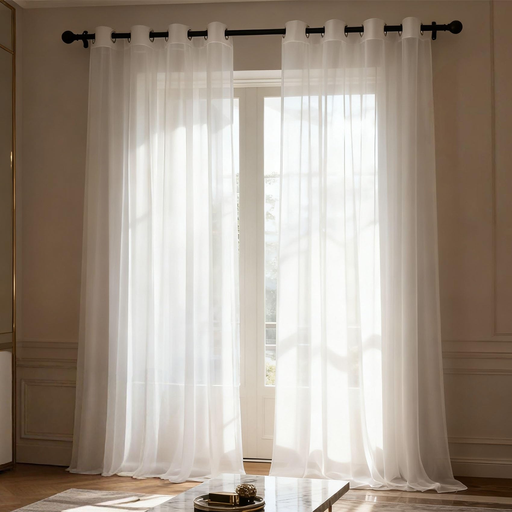 Cortinas modernas translúcidas blancas de 141 x 203 cm con ojales para salón