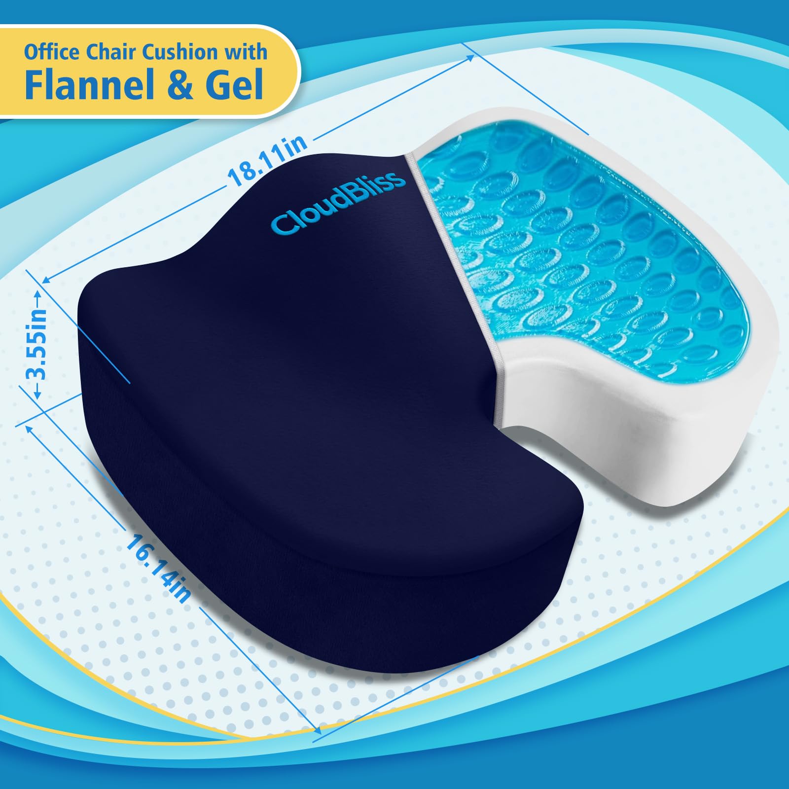 CloudBliss Cojín de asiento de gel de terciopelo, cojines de silla de oficina con gel, espuma viscoelástica, funda de terciopelo, alivio del dolor de coxis, ciática y espalda, para sillas de oficina,