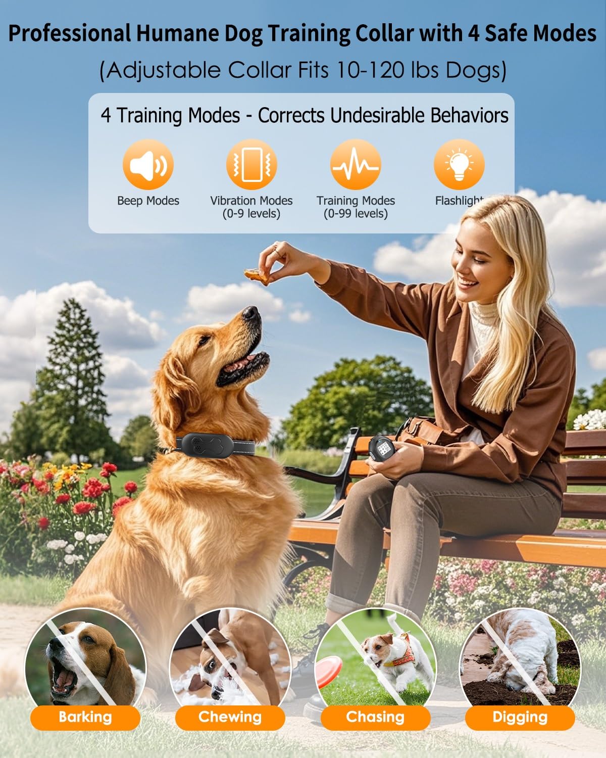 Dog Shock Collar with Remote Control for Dogs 10–120lbs, IPX7 Waterproof Dog Training Collar with Security Lock, 4 Safe Training Modes, Rechargeable Long Battery Life for Small Medium Large Dogs Bk - 2