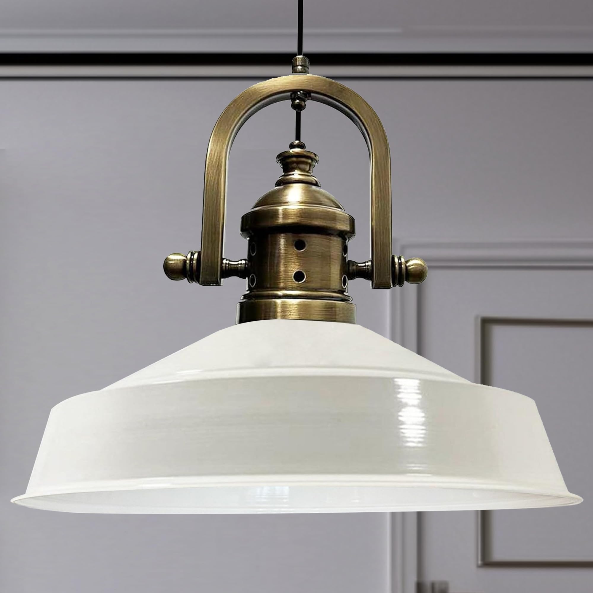 Bamyum Asletl-Finke Industrial Pendant Light - Modern Metal Kitchen Island Lights, 40 cm Shades, White Pendant Lamp for Living Room & Dining Room — image 1