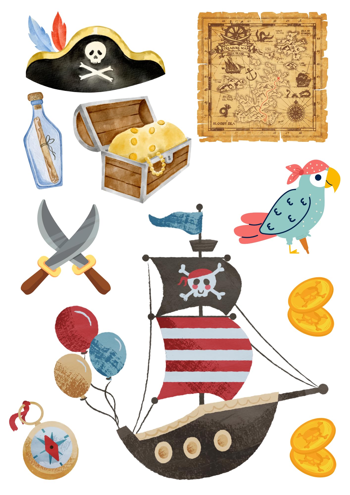 Edible print A4 Pirate theme Cake topper set cake decorations Wafer Card - NOT-PRECUT - Birthday