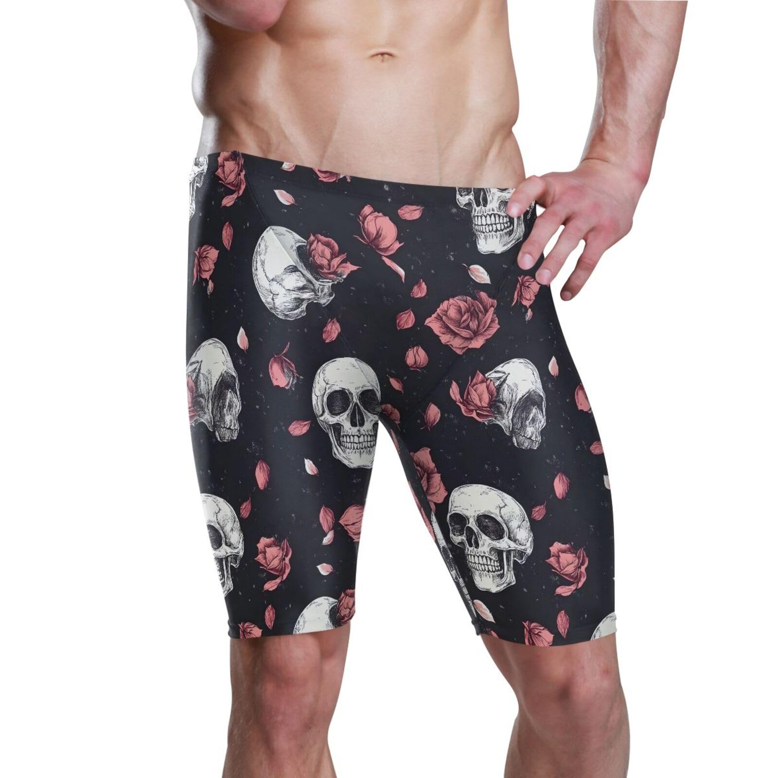 UMIRIKO Gothic Skull Pink Flower Rose Men's Athletic Swimwear Jammers Swimsuits Racing Training Pants M 202b8494
