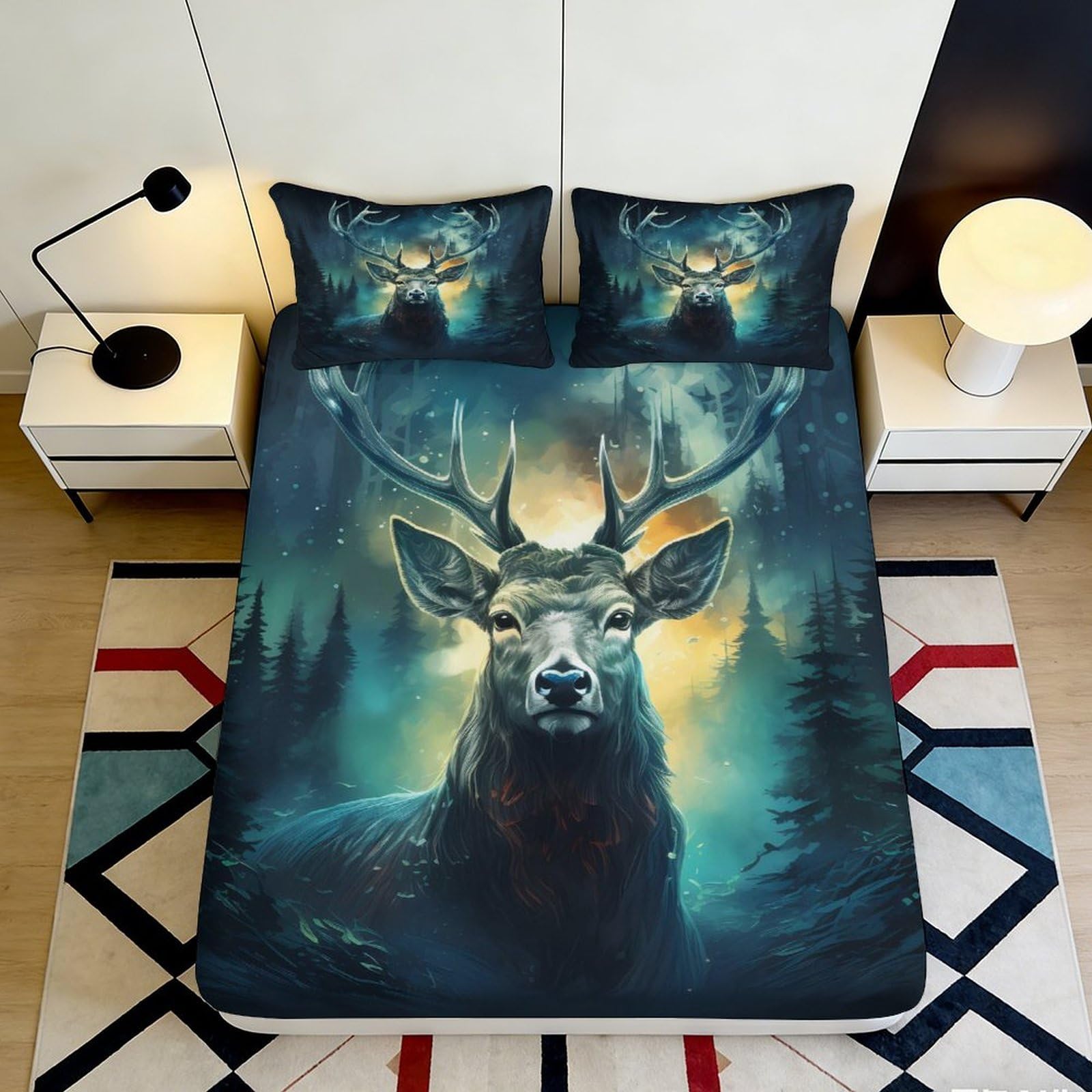 Pnayamiorkfel Style-7 3D Printed Forest Deer Fitted Sheet Microfiber Soft Breathable Woodland Stag Mattress Cover For Bedroom Decor 90X200x25cm