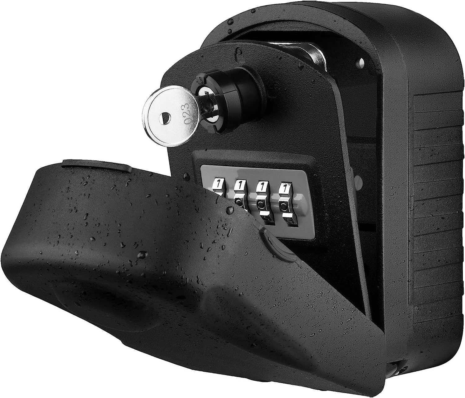 MAKINGTEC Key Lock Box Extra Large, 4 Digit Lock and Spare Key Combination Key Safe Box Wall Mounted for Outdoor, Waterproof Key Storage Box Cabinets for Home Office Garage School (Black)