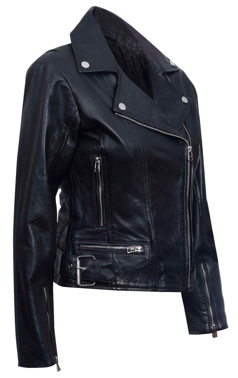 Infinity Leather Chaqueta de Cuero Para Mujer Clásico Estilo Motorista Chaqueta Marrón