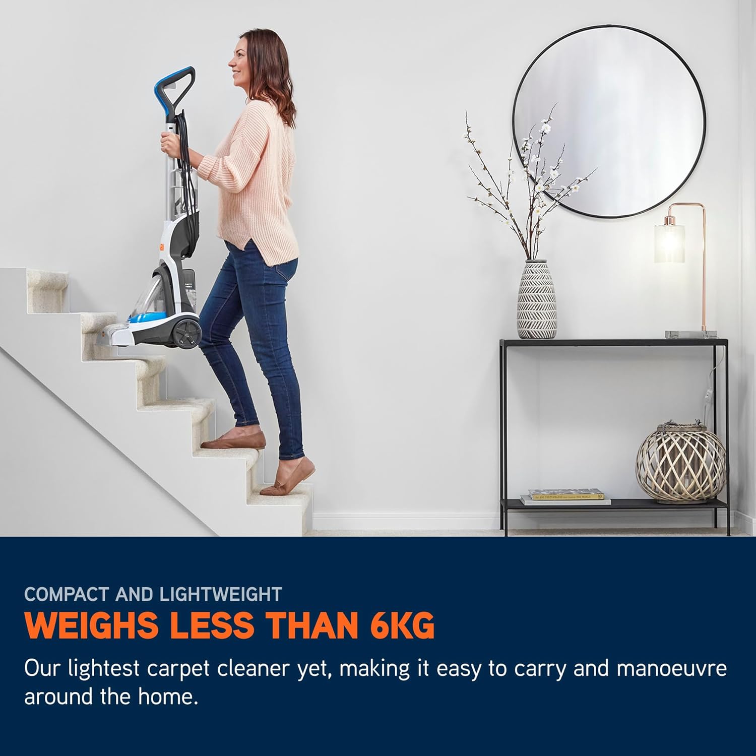 Vax Compact Power Carpet Cleaner Machine, Upright Portable Rug Shampooer Washer, Included Solution, Easy to Carry, White, 800W, 5.5kg, CWCPV011