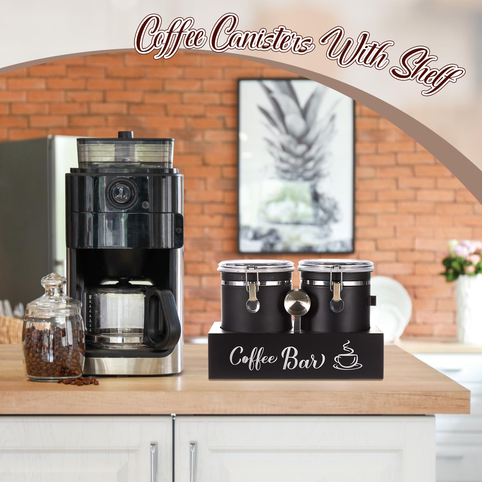 Maxcheck 2 botes de café de acero inoxidable 304 de 66 onzas con estante, abrazadera de bloqueo hermética y cuchara, almacenamiento de café molido/frijoles, tarros de almacenamiento de alimentos de