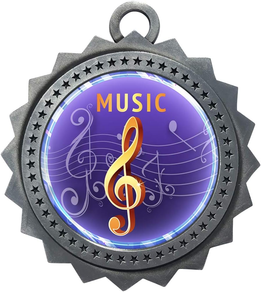 10 PK of Music Silver Medals Trophy Award with Neck Ribbons D03-EG160