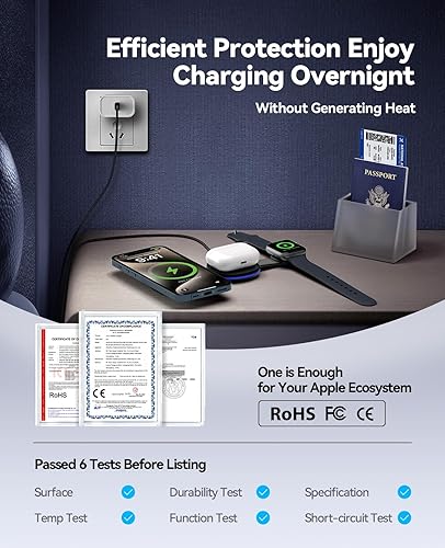 Miniatura 4 de Estación de carga inalámbrica para iPhone, cargador magnético 3 en 1, múltiples dispositivos para Apple, carga rápida de 15 W, almohadilla de carga