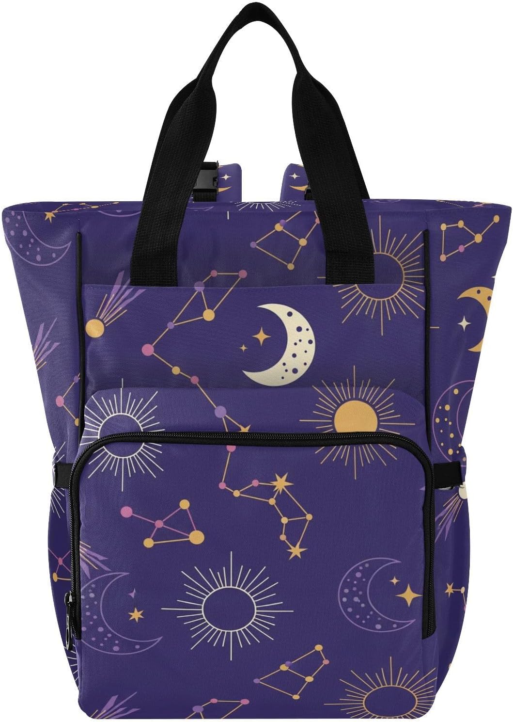 SPRIPORT Moon Star Purple Pattern Diaper Bag Backpack for Baby Boys Girls Multifunction Baby Essentials Travel Tote with Stroller Straps & Bottle Storage Baby Diaper Bag for Dads Moms