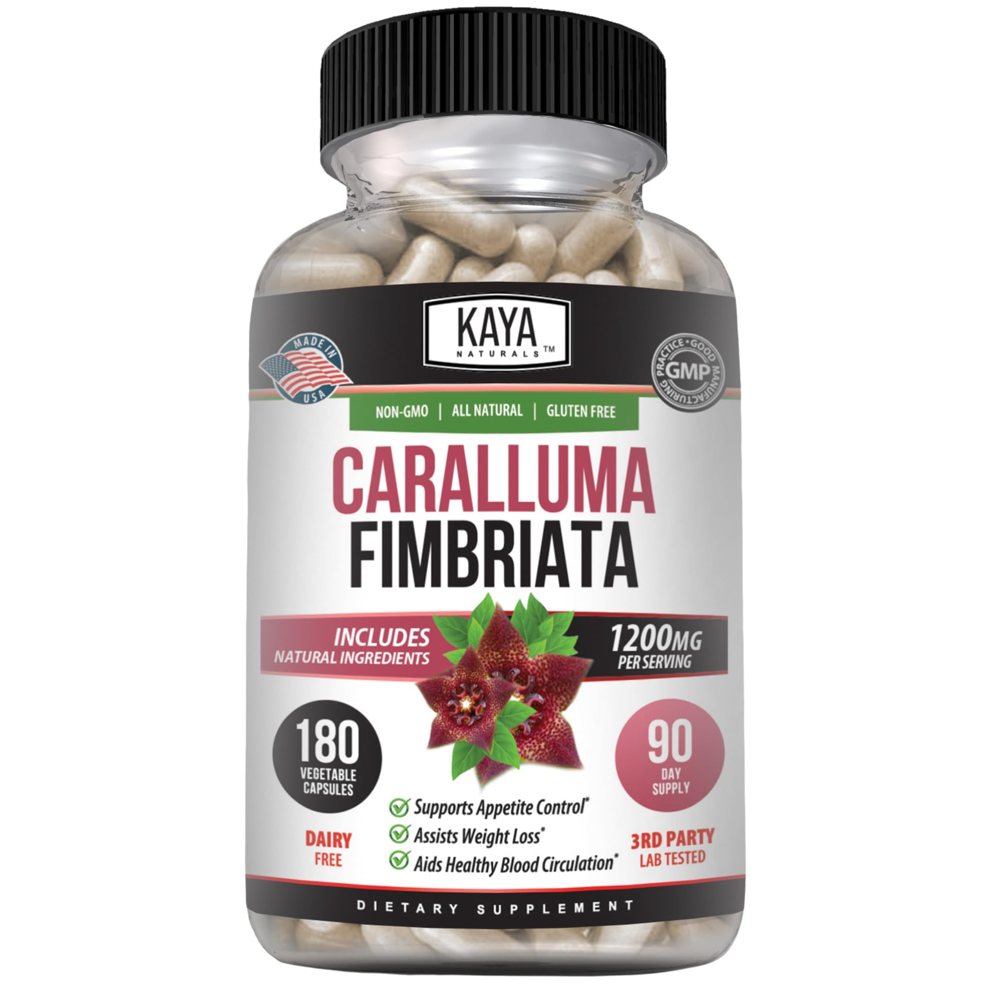 Kaya Naturals - Caralluma Fimbriata 1200mg High Potency Supplement | Maximum Strength Natural Endurance Support, Vegetarian Capsules (180 Count)