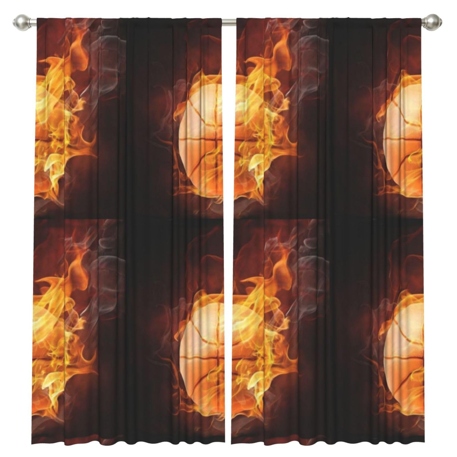InOmak Basketball Print, 2 Panels Window Curtains 52 x 84 Inch Blackout Curtains for Living Room Bedroom