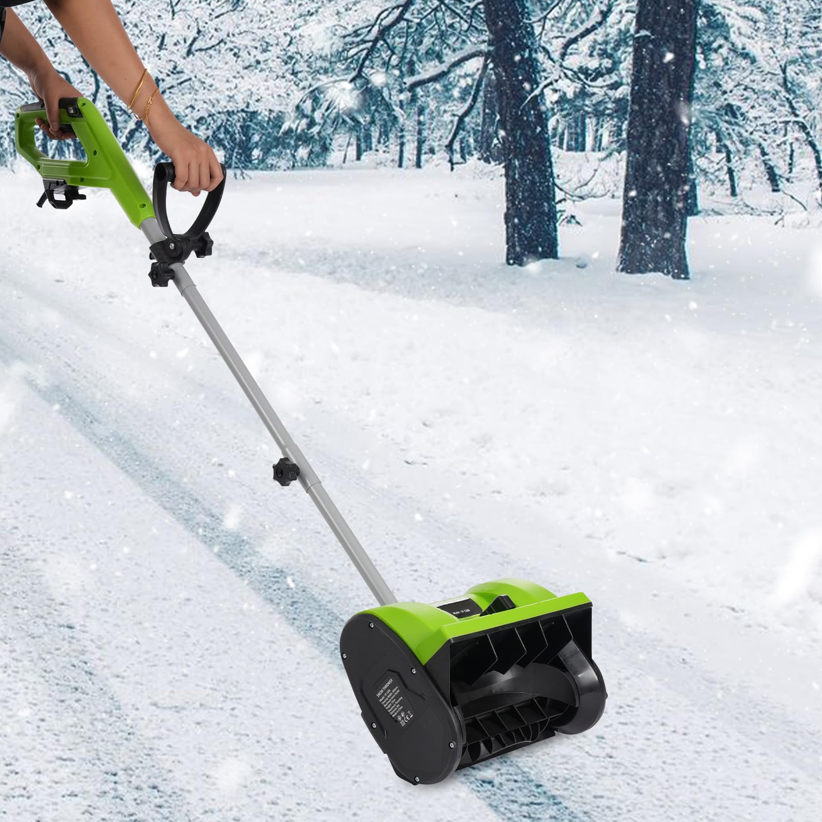 Elektryczny pług śnieżny 1200 W, silnik do odśnieżania 9,84 cala, z czystej miedzi, wtykana odśnieżarka o szerokości 30 cm, głęboki pług śnieżny, zielony, może być obracany o 180°, do śniegu