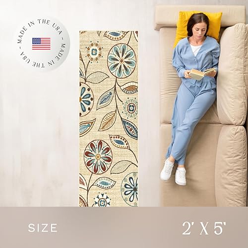 Miniatura 3 de Maples Rugs Reggie - Alfombra floral para pasillo, fabricada en Estados Unidos, lavable, antideslizante, para cocina, pasillo y lavandería, 2 x 5