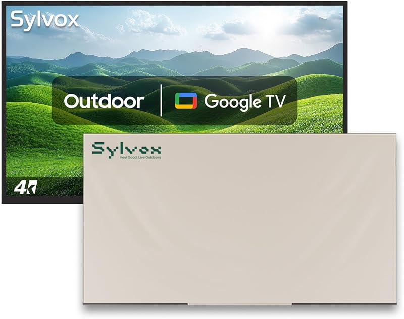 SYLVOX 65" Outdoor Smart TV with Cover, 4K Weatherproof TV for Patio & Backyard, 700-Nit Brightness, IP56 Waterproof, Partial Sun (Patio Series)