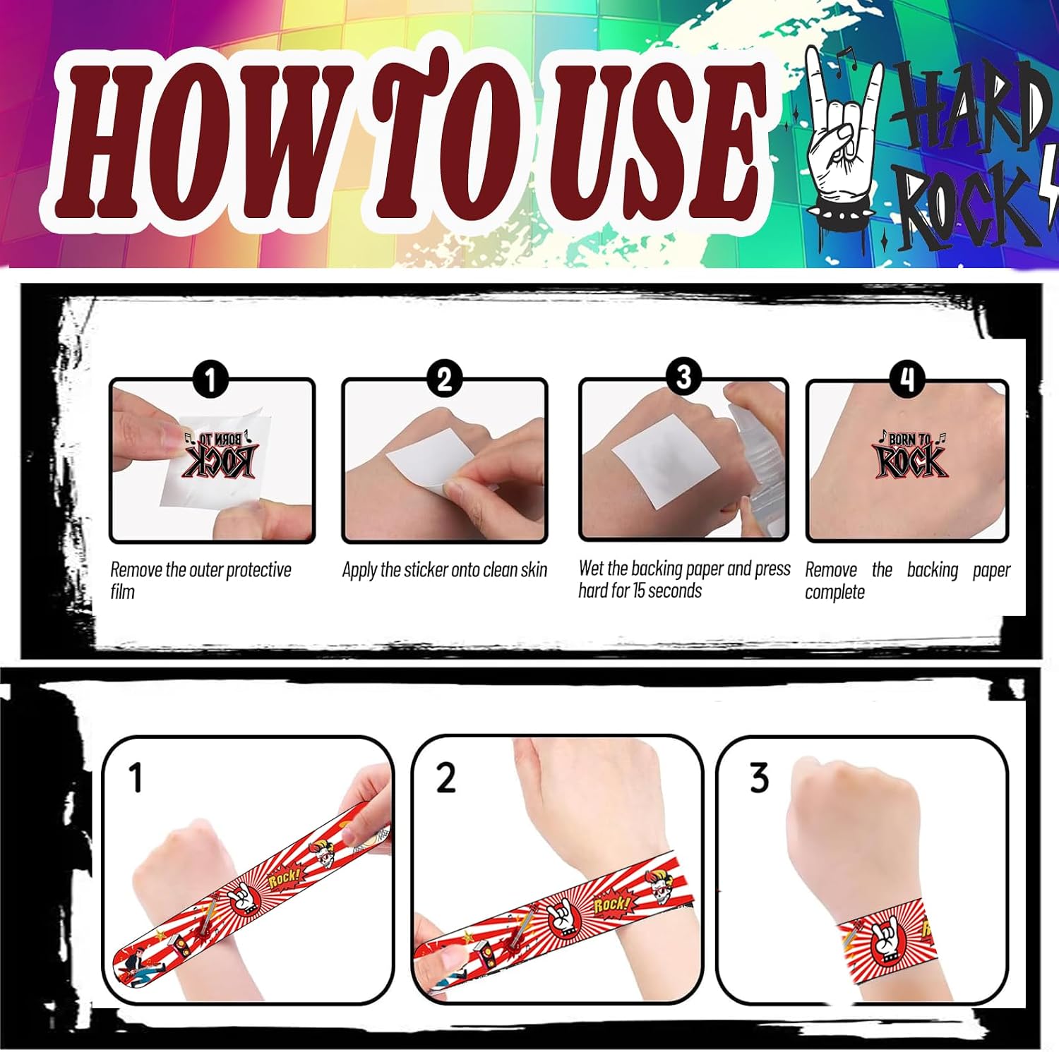 192Pcs Music Party Favors Rock N Roll Theme, Music Themed Birthday Party Favors Bulk with Gift Bags, Slap Bracelets, Straws Accessories, Stickers and Temporary Tattoos and more