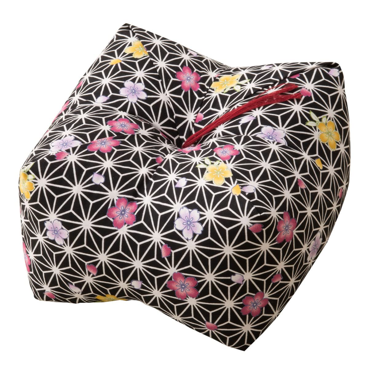 EMOOR Japanese Buckwheat Hulls Seiza Cushion Medium 22x22x13cm Made in Japan (Sakura Black), Natural Buckwheat Husks Sobagara Floor Sitting Pillow Tatami Cool Nap Side Sleepers