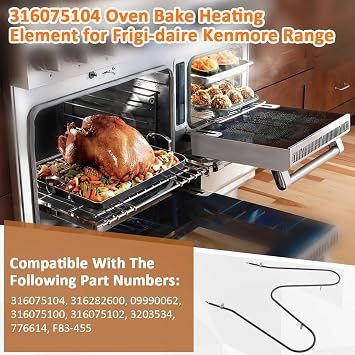 EAGLEGGO 316075103 Oven Heating Element Range Bake Element for Frigidaire Kenmore Tappan, Replaces PS438018 AP2125026 09990062 316075100 316075102 316075104 316282600 3203534