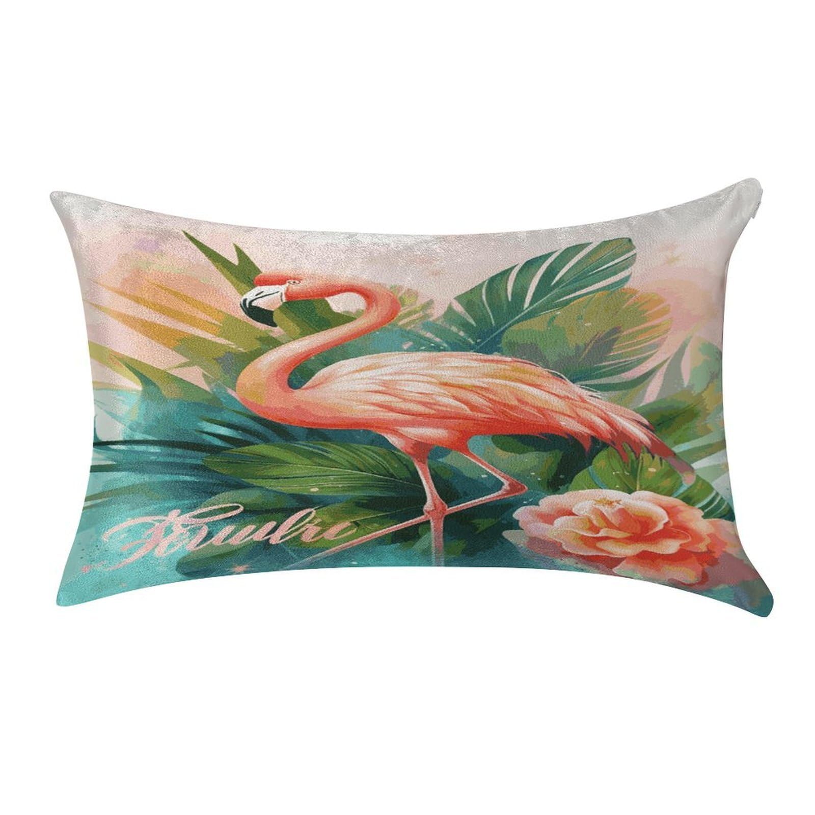 LDGSUPH Tropical Flamingo Velvet Throw Pillow Covers Cozy Pillow Shams Pillowcases Detachable Pillow Cases Soft Cushion Cover with Zipper for Sofa Car Bed Pillow Protectors 12 "×20 "