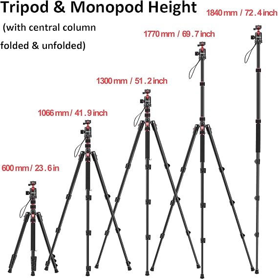 ULANZI TT31 72.4 Claw Quick Release Aluminum Camera Tripod & Monopod, Panorama 360 Ball Head Detachable w 180Revertible Legs, Up Load 8.82lb, for Sony/Canon/Nikon/Fujifilm and More