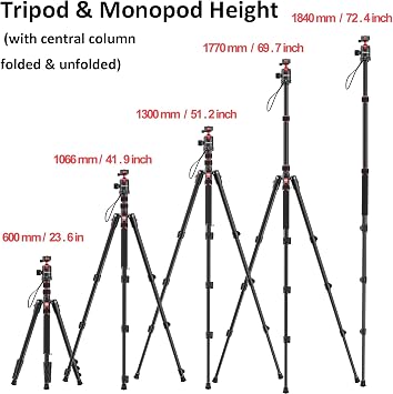 ULANZI TT31 72.4 Claw Quick Release Aluminum Camera Tripod & Monopod, Panorama 360 Ball Head Detachable w 180Revertible Legs, Up Load 8.82lb, for Sony/Canon/Nikon/Fujifilm and More