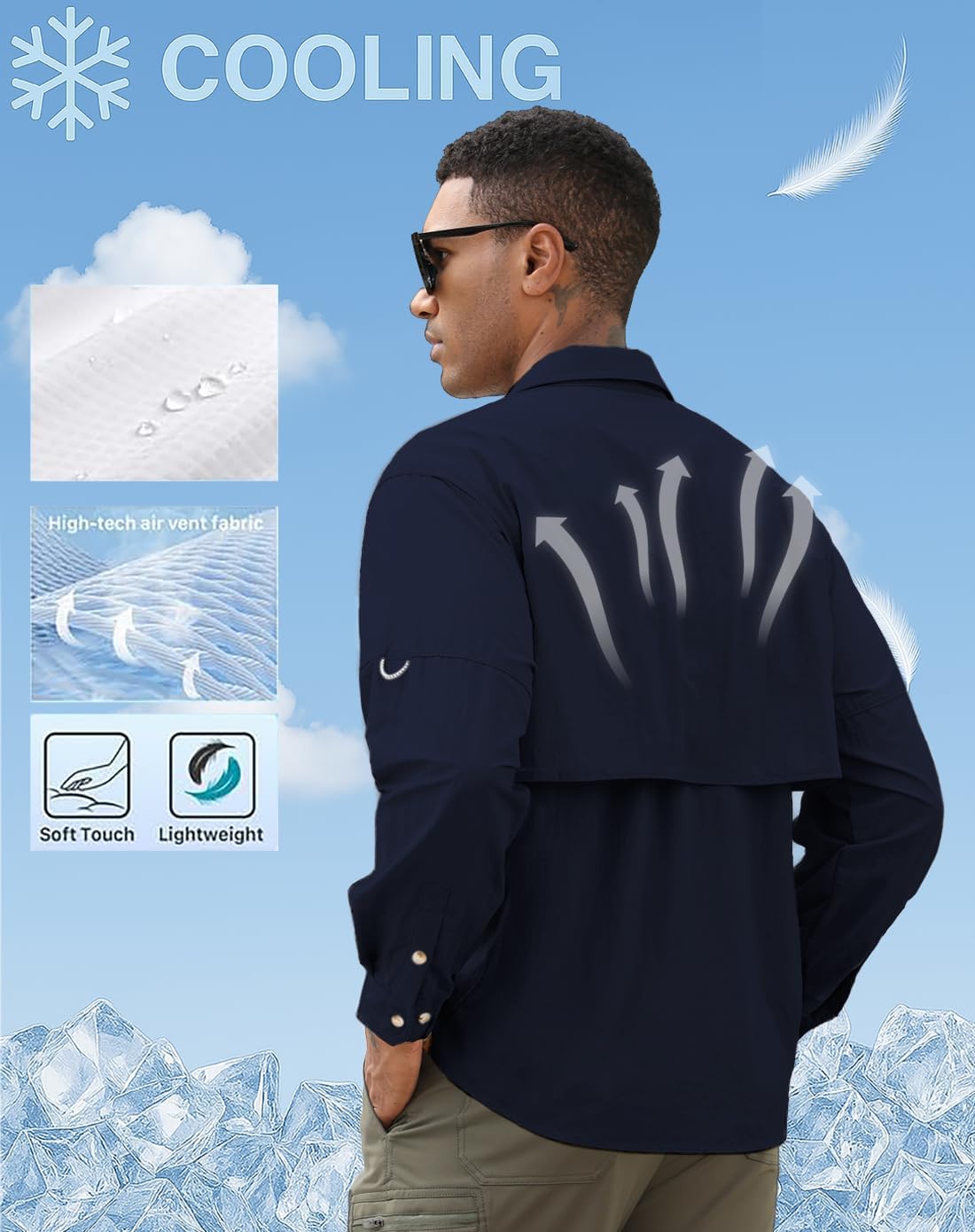 Fishing Shirts for Men Long Sleeve Mens Shirts Sun Protection Quick Dry Shirt Men for Travel Safari Hiking - Image 3