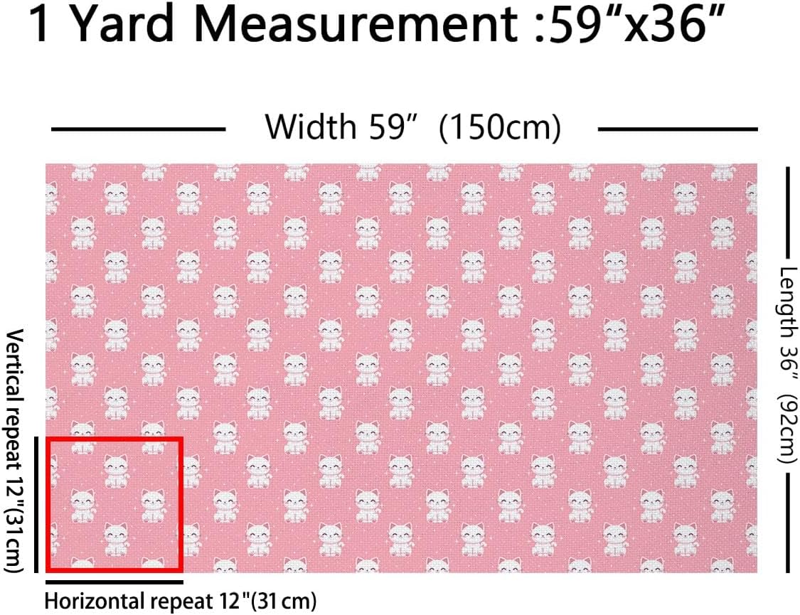 Cute Cats Fabric by The Yard Cartoon White Stars Graffiti Decor Fabrics for Sewing Supplies Kawaii Cartoon Kitty Animal Girly Fabric for DIY Soft Polyester No Stretch 1 Yard,36" L x 59" W image 2