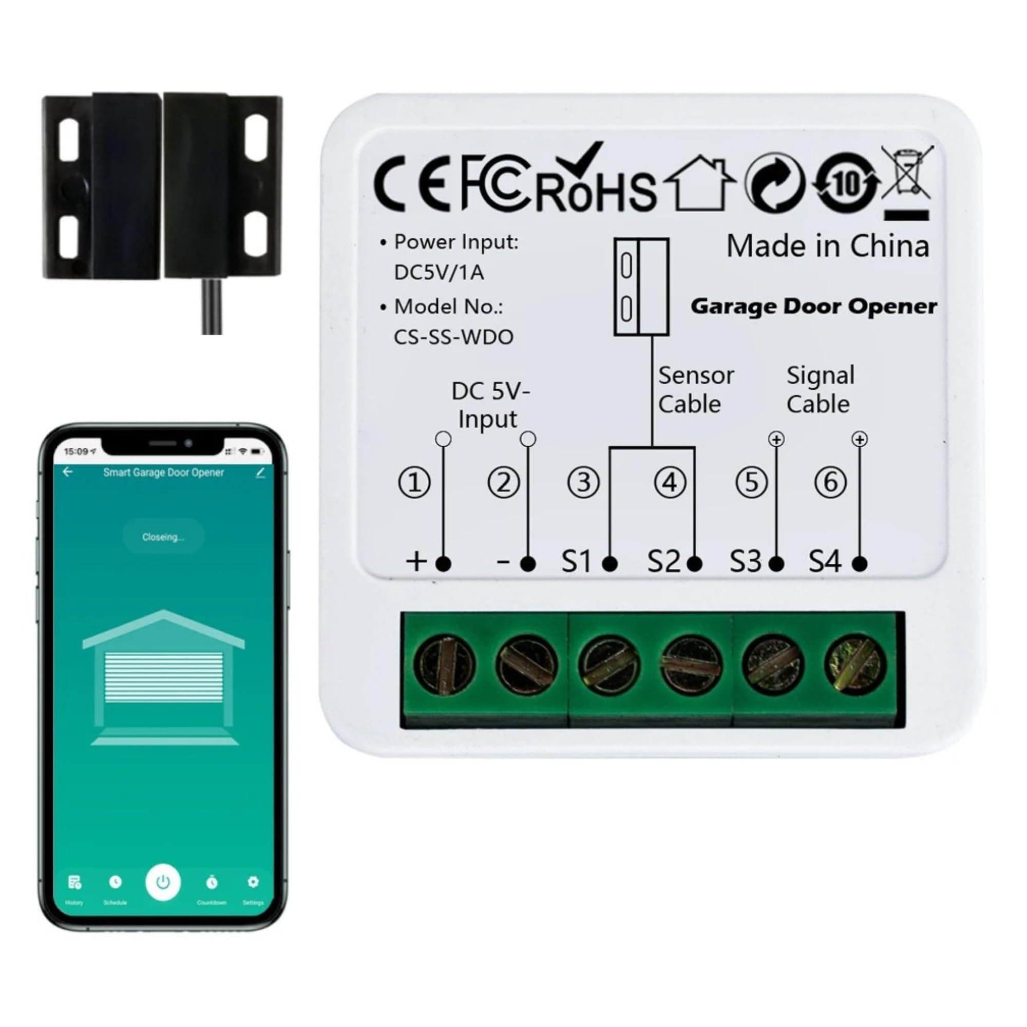 SSKT Ouvre-porte de garage intelligent – Compatible avec Alexa, Google Assistant et application Smart Life – Contrôleur de porte de garage WiFi universel – Télécommande, commande vocale, notifications