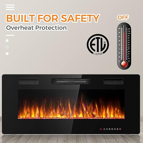 Miniatura 8 de COSTWAY Chimenea eléctrica de 42 pulgadas, 750 W1500 W empotrada en pared y montaje con control remoto, 12 colores de llama, 5 ajustes de brillo,