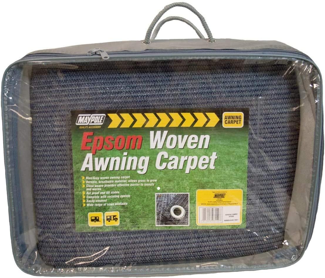 BITS4REASONSMAYPOLE NEW MODEL BLUE/GREY EPSOM WOVEN AWNING CARPET BREATHABLE GRASS PROTECTOR, INSECT AND BUG BARRIER- EASY CLEAN (2.5M x 5M)
