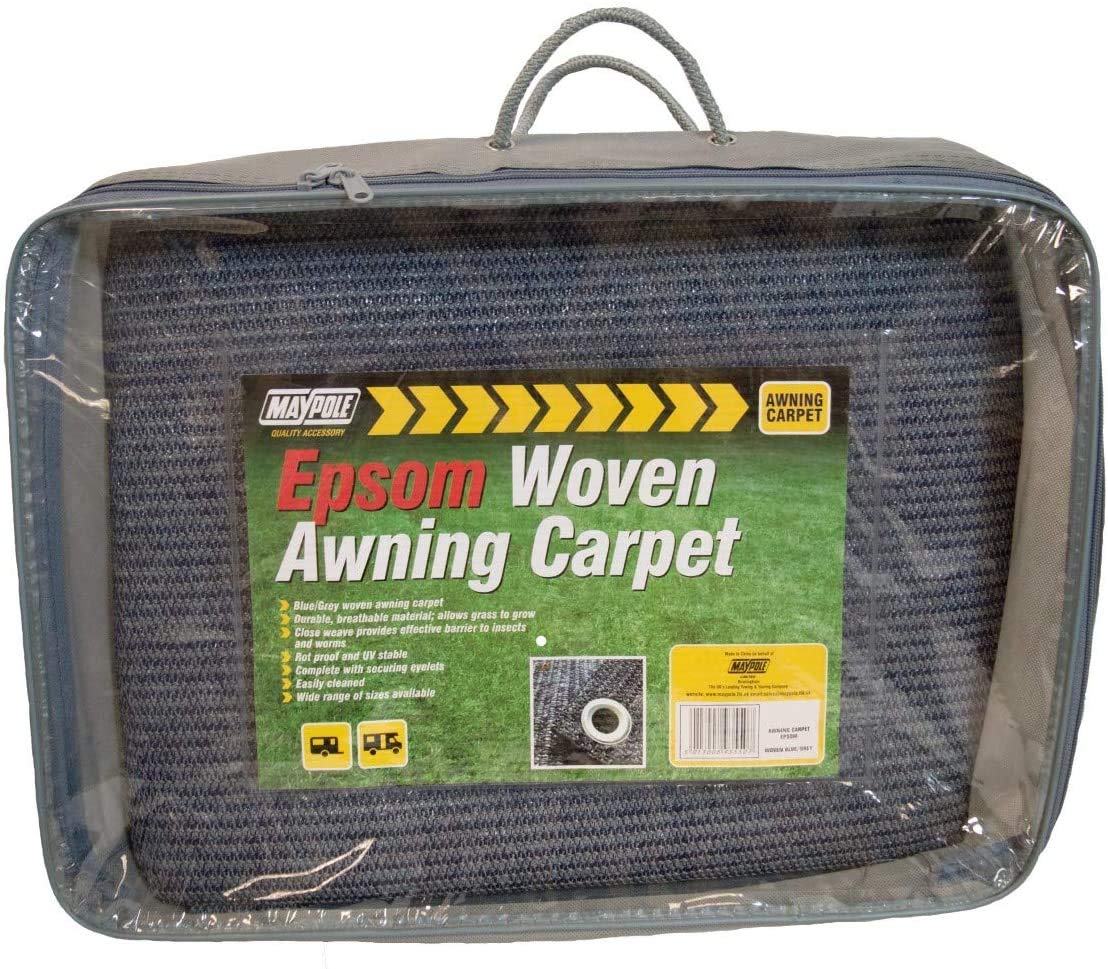 BITS4REASONSMAYPOLE NEW MODEL BLUE/GREY EPSOM WOVEN AWNING CARPET BREATHABLE GRASS PROTECTOR, INSECT AND BUG BARRIER- EASY CLEAN (2.5M x 5M)