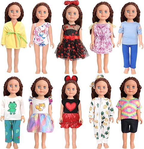 10 conjuntos de ropa para muñecas de 18 pulgadas, incluye vestidos y conjuntos para muñecas tipo American Doll, regalos de cumpleaños para niñas y