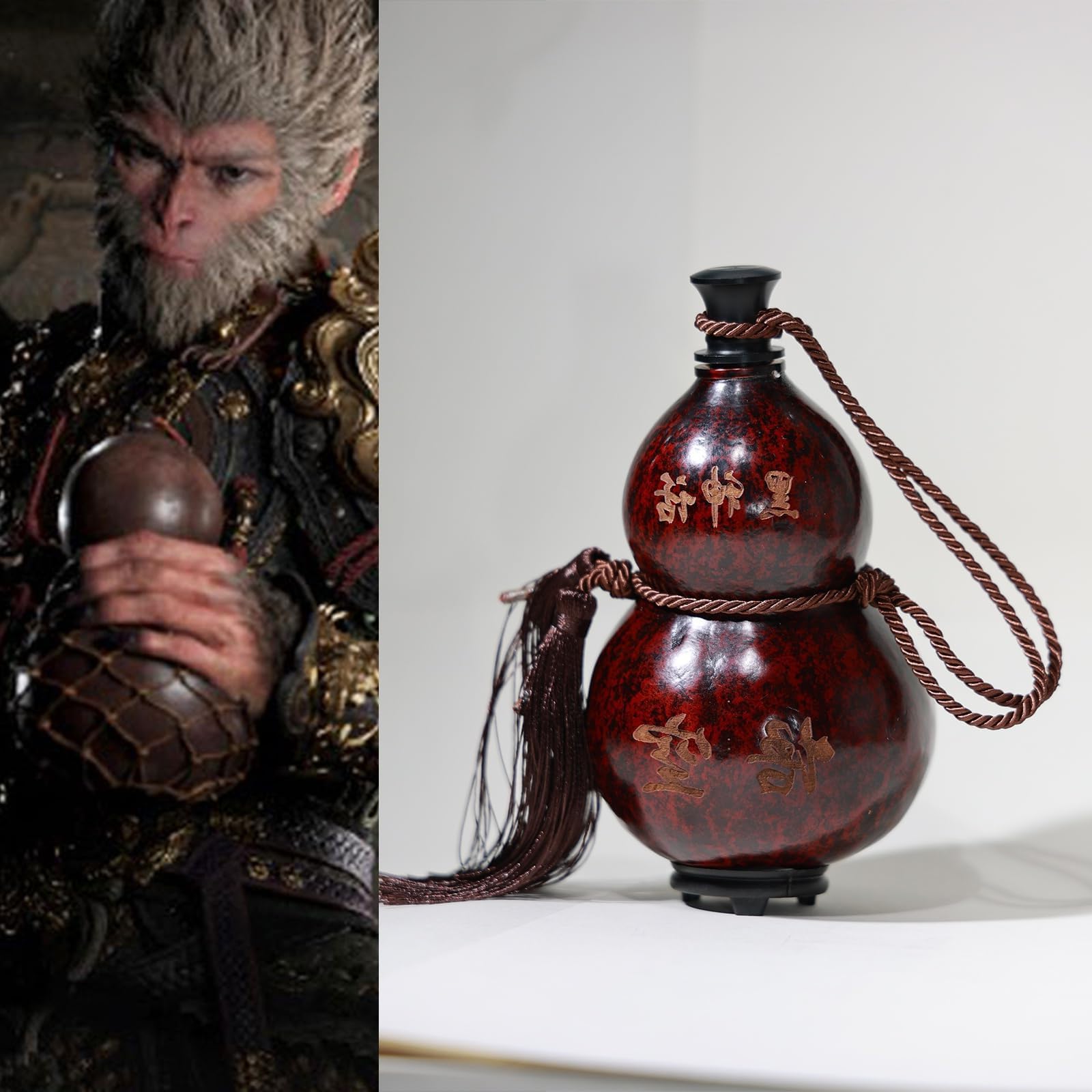 Yuzdnm One Color Decoration Art Statue Sculpture - Black Myth Wukong Gourd Water Bottle Beverage Container, Portable Natural Bottle Gourd,Large Capacity Bottle, Creative Sports Bottle, Gourd Water Bottle