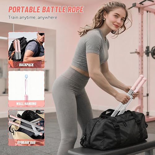 Miniatura 8 de Cuerdas de batalla sin cuerda (paquete de 2)  Cuerdas de entrenamiento portátiles con peso para HIIT, entrenamiento cardiovascular y muscular,