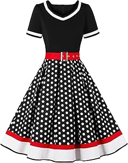 Vintage 1950s Retro Rockabilly Swing Dress Polka Dots Cocktail Dress with Belt - Buy now