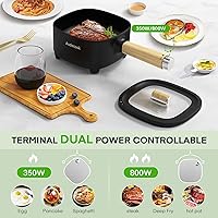 Vista 2 de Audecook Olla Caliente Eléctrica 2L, Sartén Antiadherente con Esmalte Cerámico de 8 Pulgadas, Olla Portátil de Viaje para Ramen/Carne/Arroz