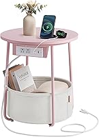 Vista 2 de VASAGLE LILEA Collection - Side Table with Charging Station, Round End Table with Fabric Basket