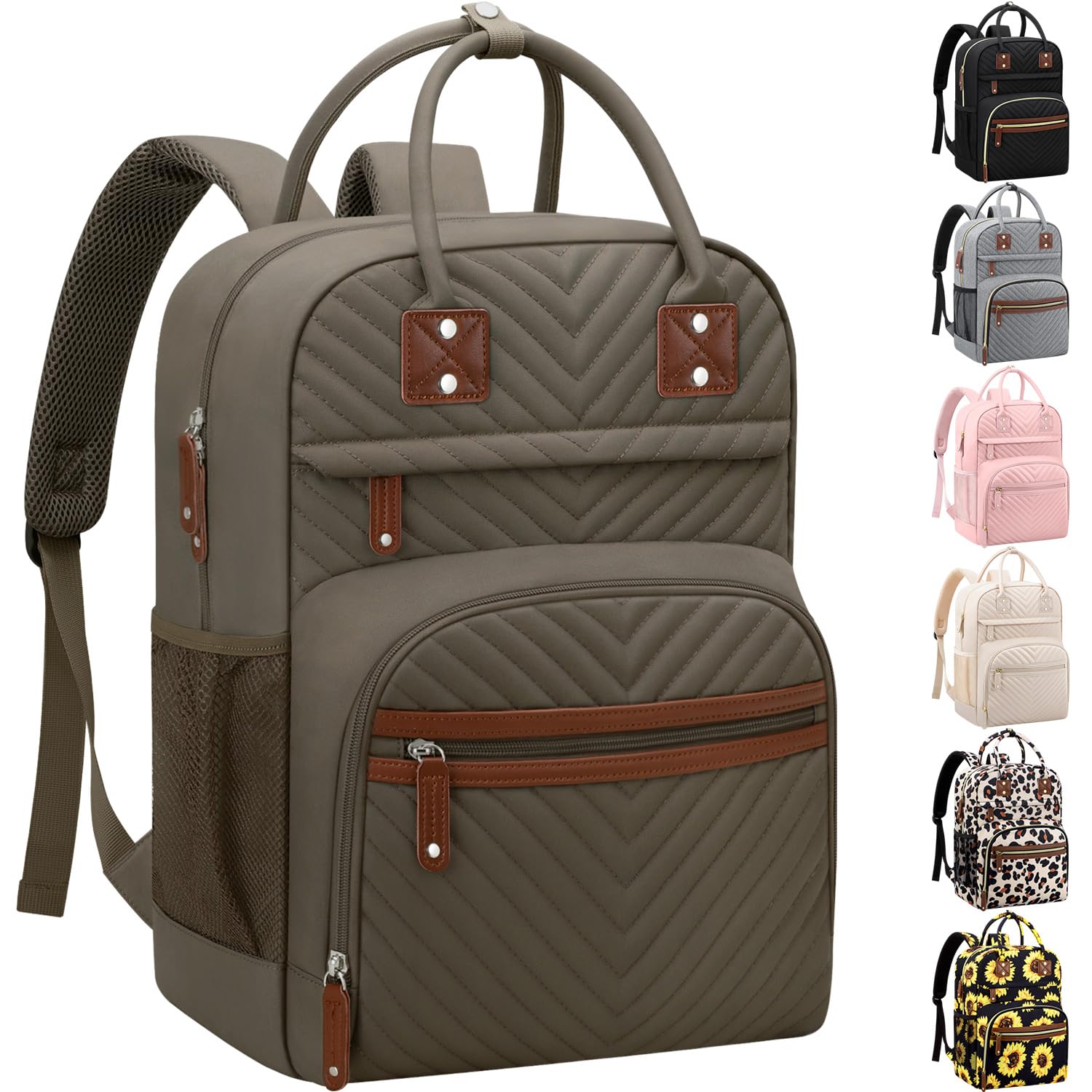 Nappy Bag Backpack Tote for Women Large Capacity, Baby Bag with Insulated Pockets Multifunctional Nappy Bags, Khaki Brown, 11.5"L x 6.0"W x 16.0"H, standard — image 1
