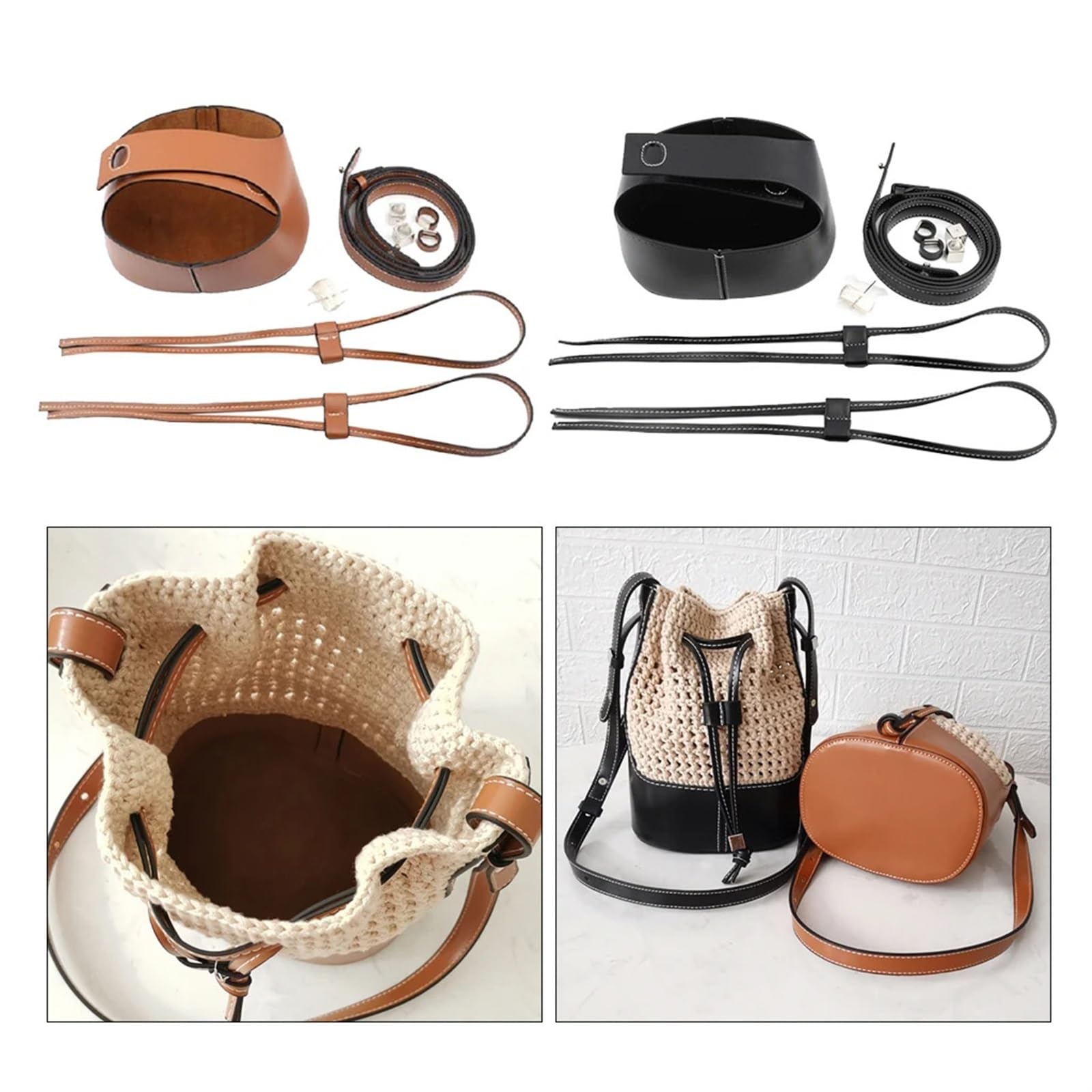 Fondo per Borsa Fatto a Mano per Borse Lavorate Base Inferiore for Borsa in Pelle Fai da Te Lavorata a Maglia all'Uncinetto for con Fibbia a Tracolla(Black)