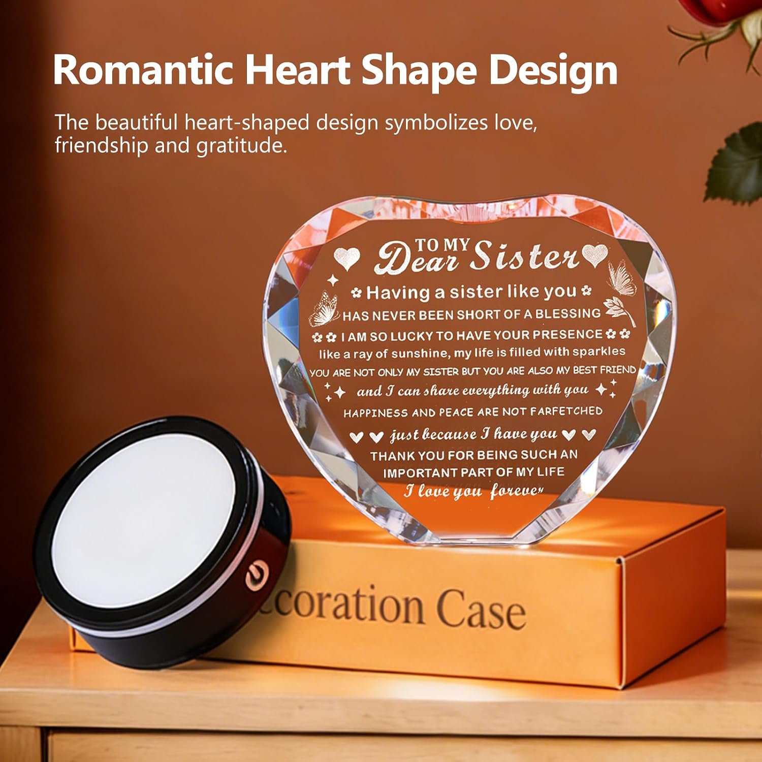 Gifts for Sister Romantic Heart Unique Sister Gift for Her Best Sister Birthday Gift Ideas to My Sister Crystal Keepsakes Presents from Sister image 5