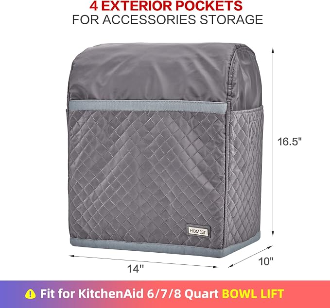 HOMEST Stand Mixer Cover Compatible with KitchenAid 6/7/8 Quart Bowl Lift，Dust Cover with Zipper Pocket for Accessories, Red (Patent Design)