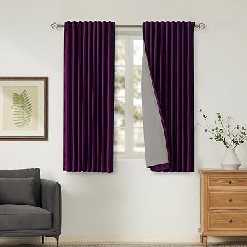 PRIMROSE 100% Full Blackout Purple Velvet Curtains 63 inch Long for Living Room,Set of 2 Liner Rod Pocket Back Tab Thermal Window Curtains Room Darkening Heavy Decorative Curtains Drapes for Bedroom