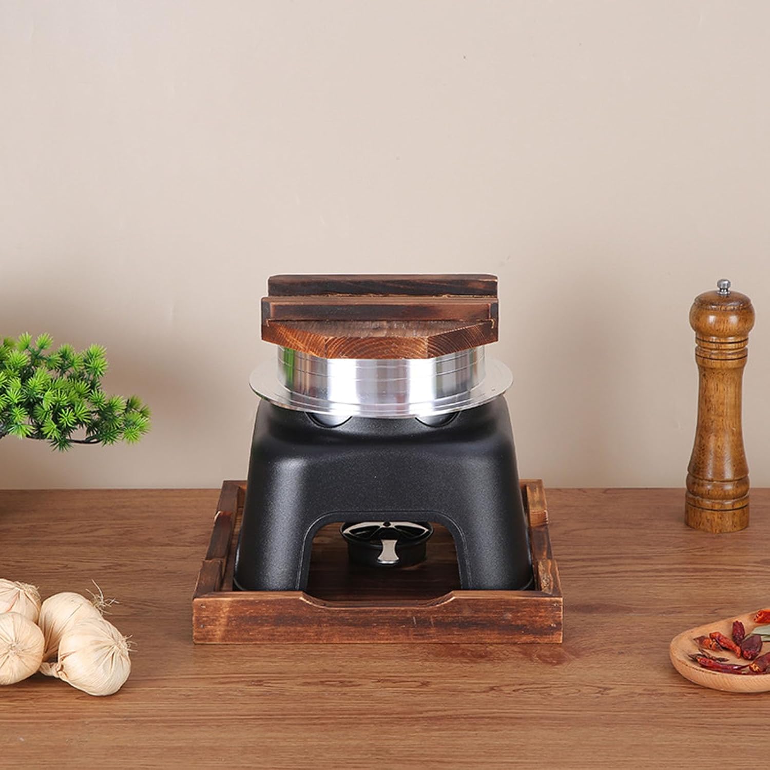 Aluminum Alloy Japanese Hot Pots Rice Steamer Pan with Wooden Lid and Burners Stove Hiking Picnics Camping Cookware Set Aluminum Cooking Hot Pots