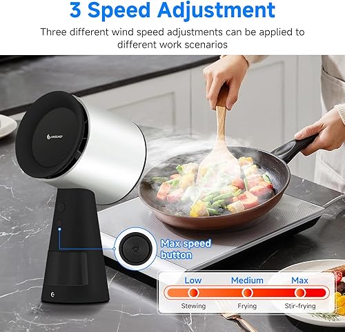 Miniatura 3 de AMZCHEF Campana extractora portátil, ventilador de escritorio con campana extractora de 3 velocidades, taza grande de recolección de aceite de bajo