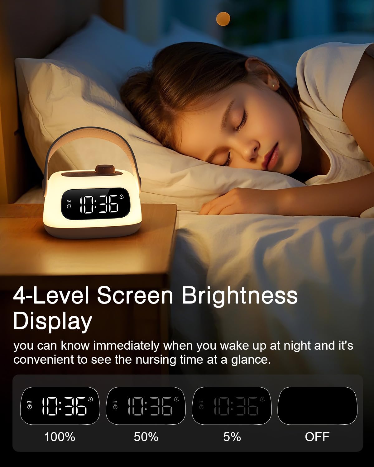 ORIA Nachtlicht für Kinder, LED Lichtwecker mit Doppelalarme, Stufenloses Dimmen, Countdown, Snooze, Nachttischlampe für Kinderzimmer, Babyzimmer, Schlafzimmer