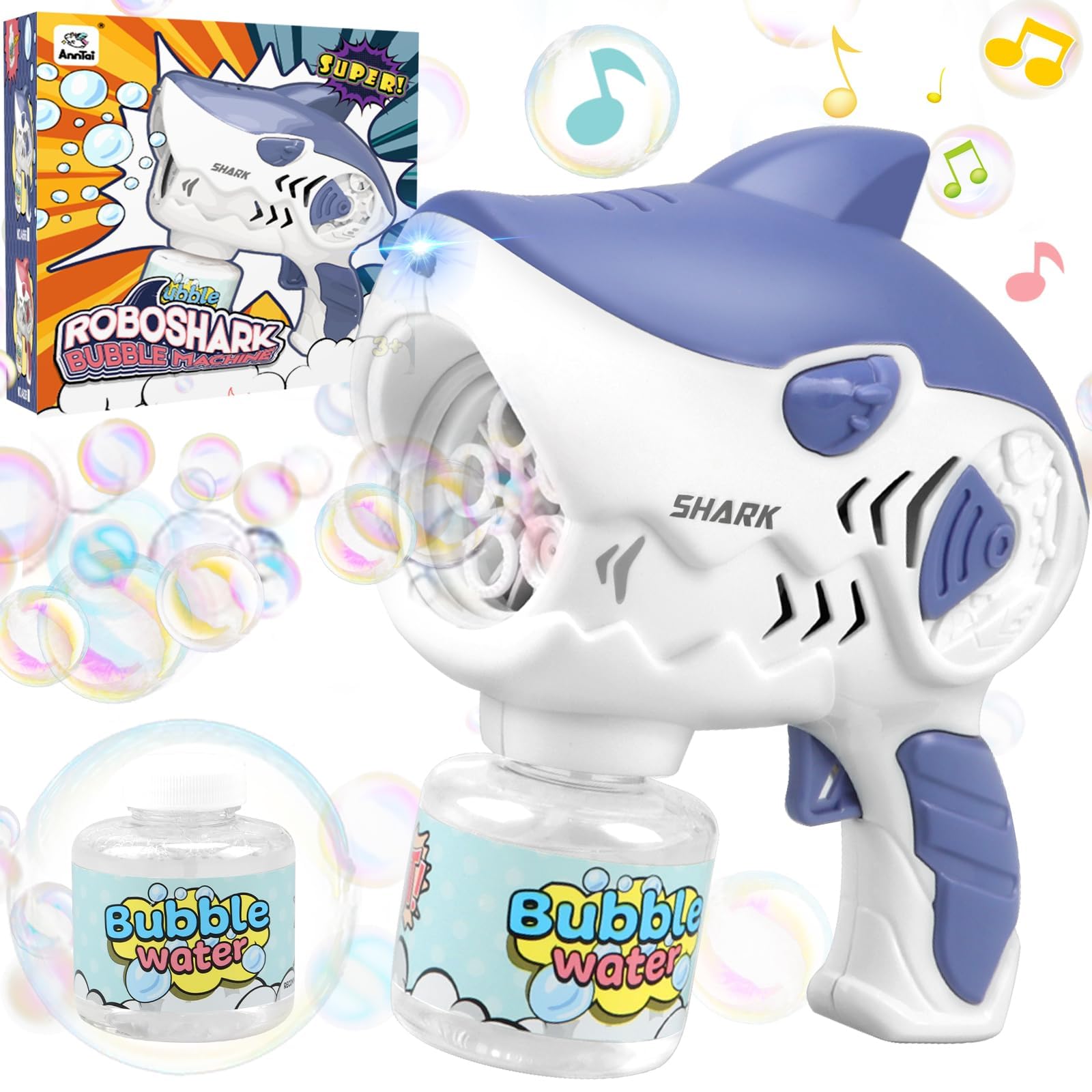 cuspitumBubble Machine Gun Kids Toys Automatic Bubble Guns with Light and Bubble Solution for Toddlers Outdoor Summer Toy Birthday Wedding Party Gifts for Boys and Girls (Blue)