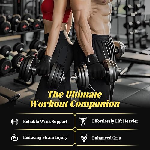 Miniatura 7 de Guantes de levantamiento de pesas con soporte de muñeca, guantes de entrenamiento de gimnasio para hombres y mujeres, palma completa de 0.236 in
