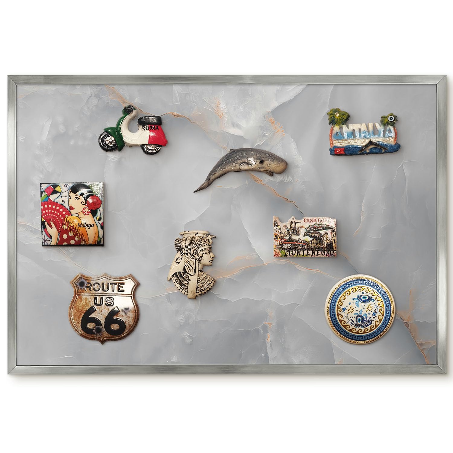 Magnetic Travel Souvenir Board 60x40 Gray Veins Silver Border