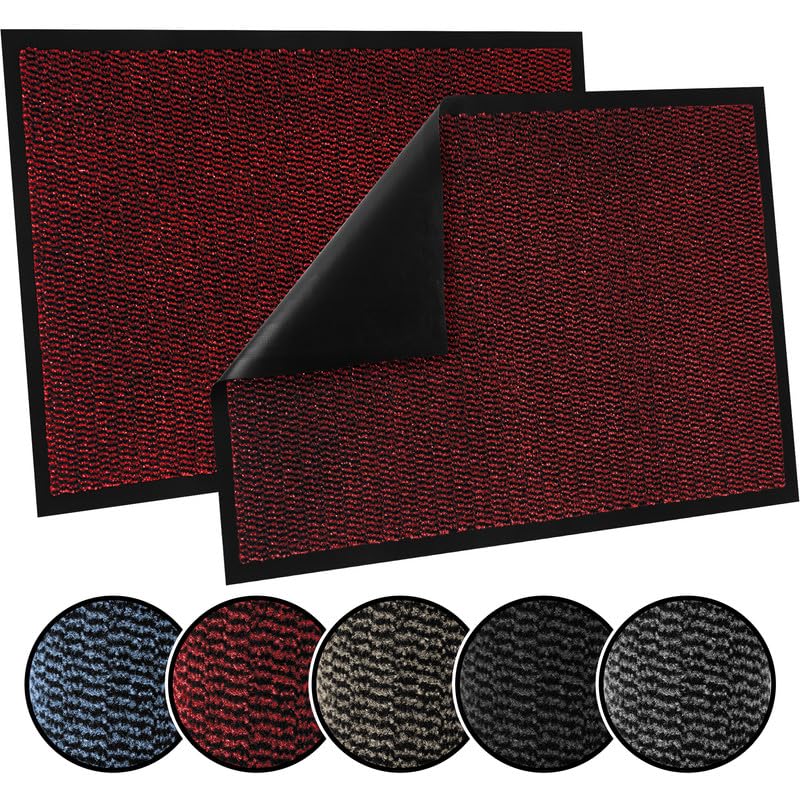 TrendMakers Door Mat Indoor & Outdoor Non-Slip Rubber Backed door mats indoor Super Absorbent Washable Dirt Trapper doormats - Durable & wrinkle-free Barrier Rug (Wine Red/Black - 90cm x 150cm) — image 1