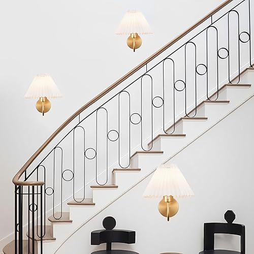 Miniatura 5 de IBalody Lámpara de pared de tela plisada, linterna de pared nórdica para interiores, elegantes apliques de pared de cabecera única, lámpara de pared